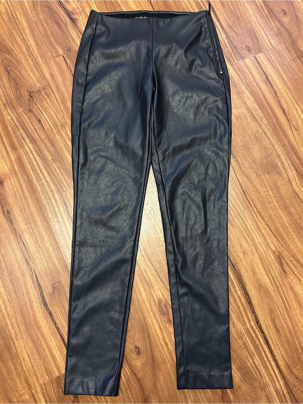 Calvin Klein Black Faux Leather Xs Zip Side Pants Dress, Biker, Goth